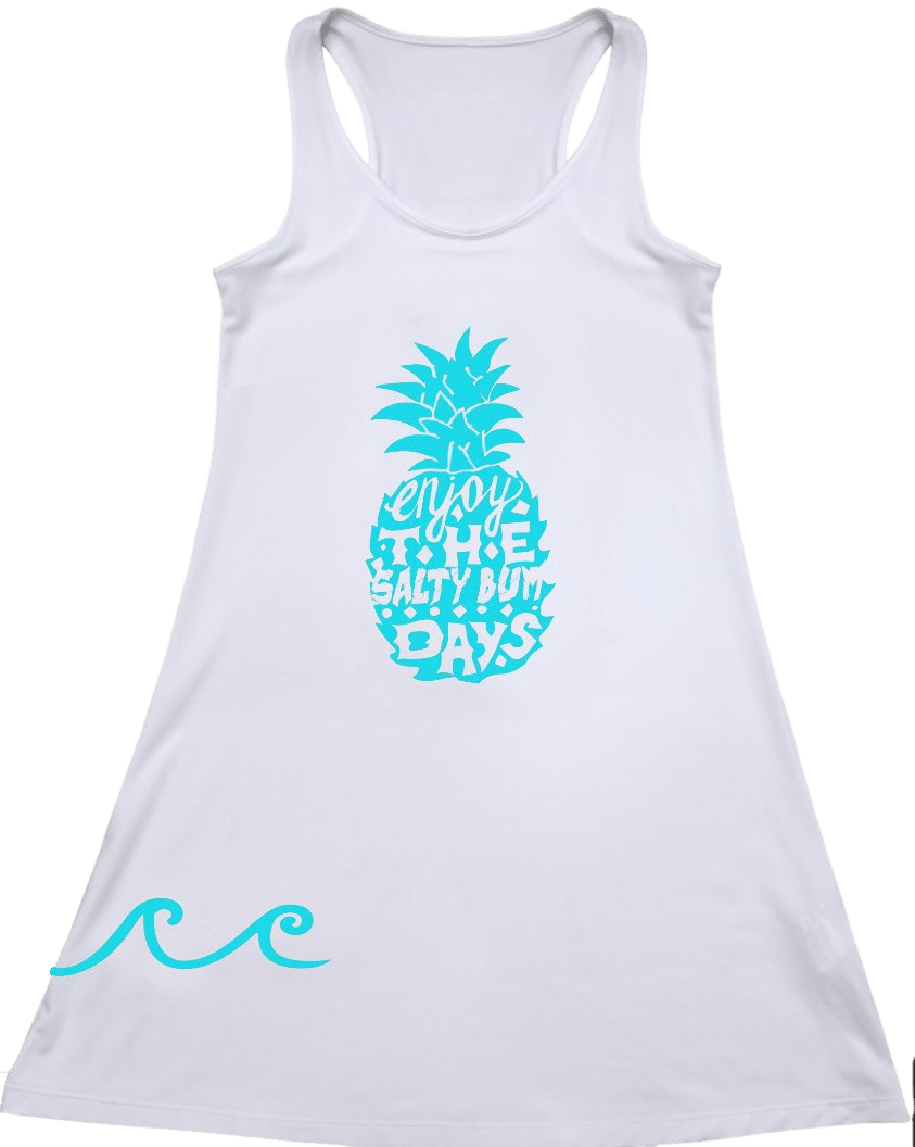 Ladies UV Performance White Tank Dress- Pineapple  Salty Bum