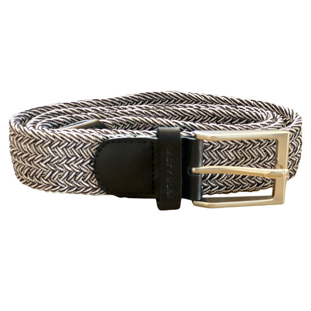 A classic and versatile comfort belt, it is made of woven elastic fabric that stretches and moves with you. Great for jeans, casual, slacks, or shorts. The buckle is silver, the keeper and end tab are leather embossed with the Salty Bum Logo. This has no belt holes, and is fully adjustable. 
