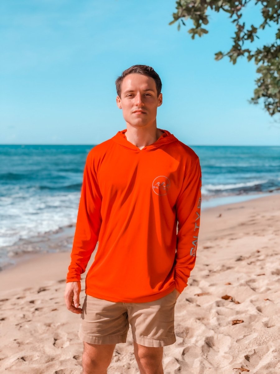 Hooded Performance Fishing Tee Puerto Rico Edition Small Red/Tahiti Blue Ink - Salty Bum