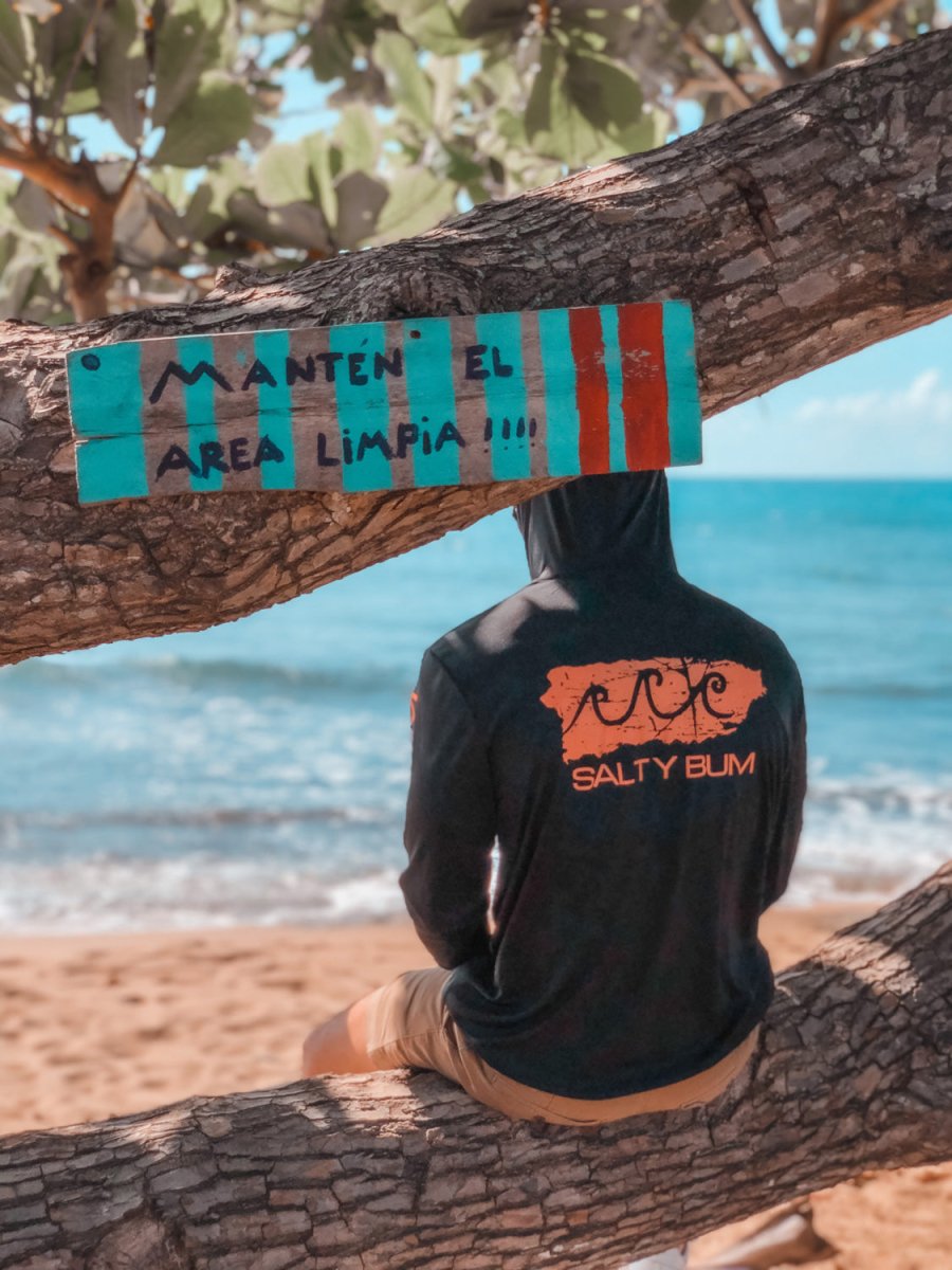 Hooded Performance Fishing Tee Puerto Rico Edition Small Red/Tahiti Blue Ink - Salty Bum