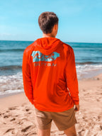 Hooded Performance Fishing Tee Puerto Rico Edition Small Red/Tahiti Blue Ink - Salty Bum