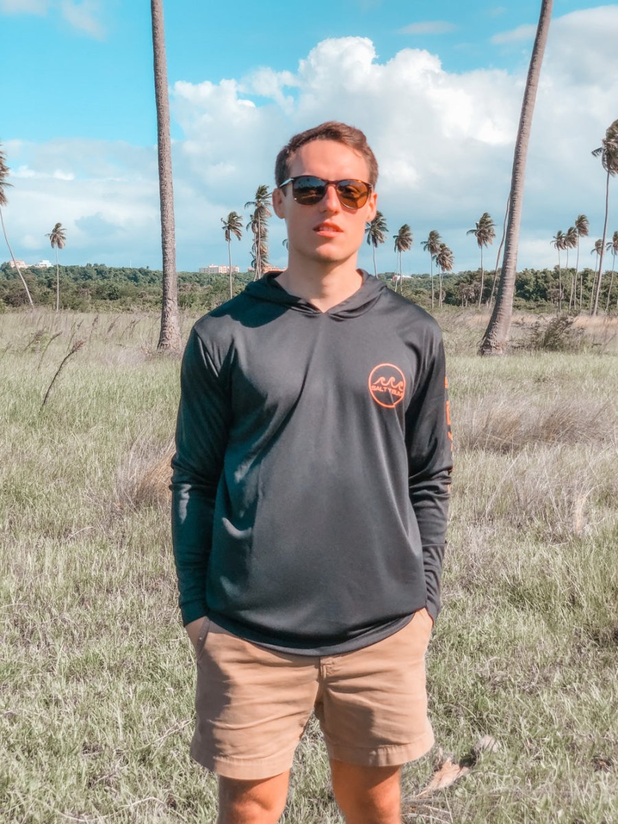 Hooded Performance Fishing Tee Puerto Rico Edition Small Red/Tahiti Blue Ink - Salty Bum