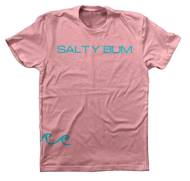 The Salty Tee short sleeve tee features the Salty Bum Letters on the front and the logo in a circle on the back, and our three signature waves on the bottom right side. This tee is made of 100% cotton to provide an extreme softness and a custom fit.