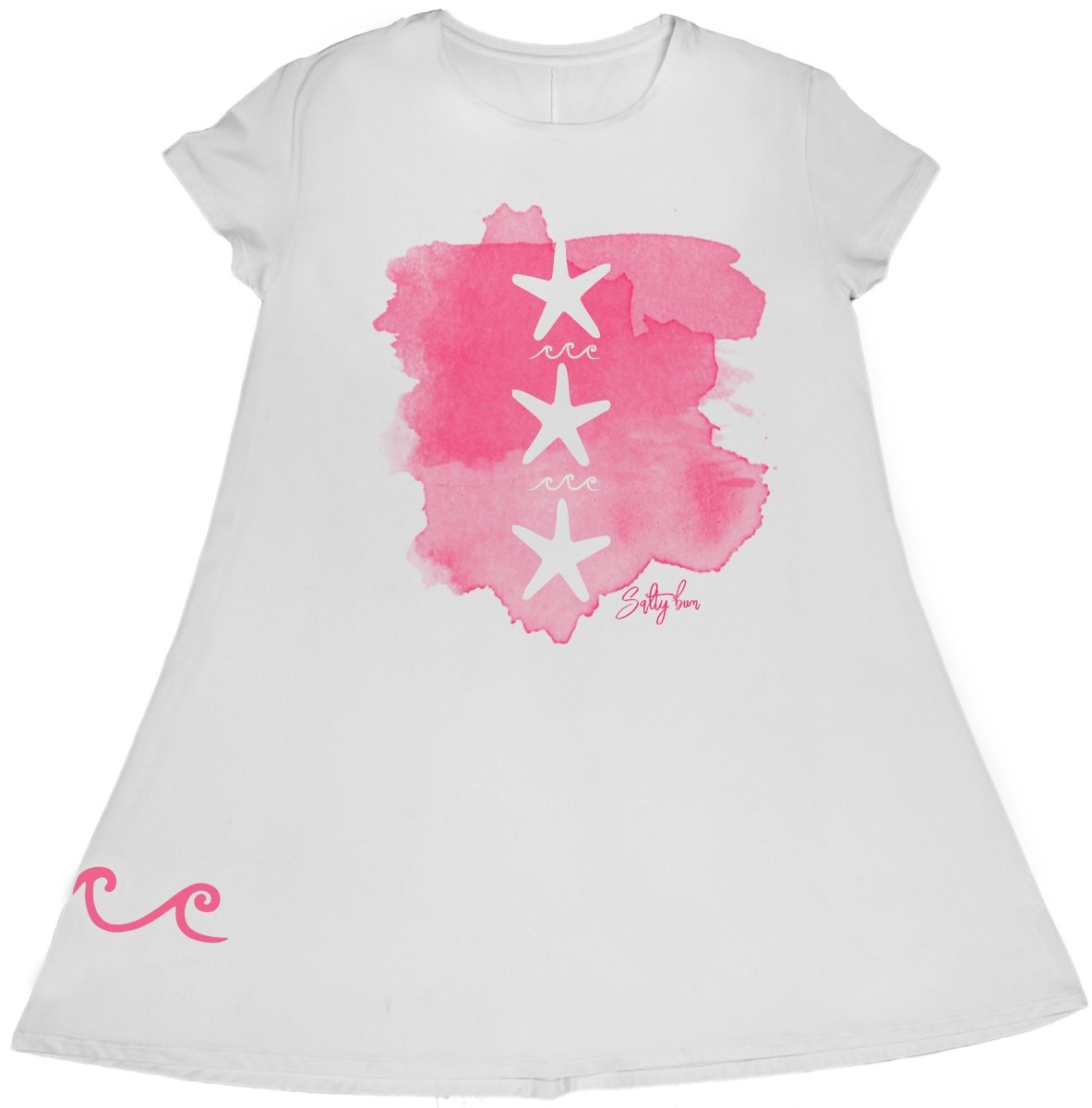 Ladies UV Performance White Short Sleeve Dress - Starfish XS - Salty Bum